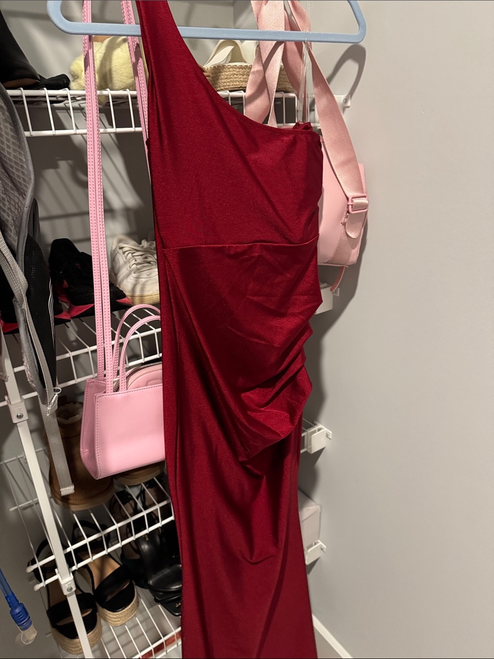 Fashion Nova One-Shoulder Burgundy Red Draped Gown